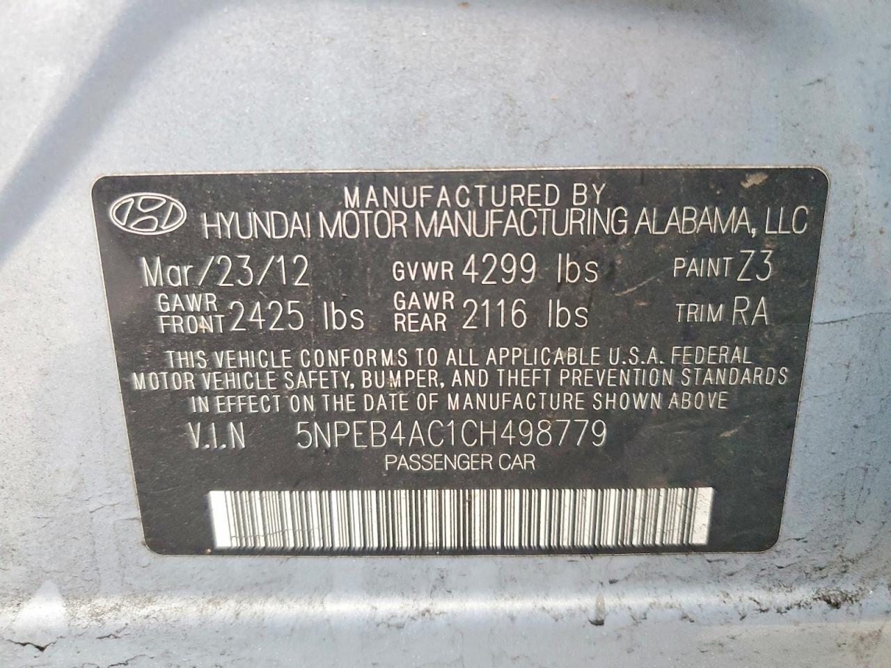 2012 HYUNDAI SONATA