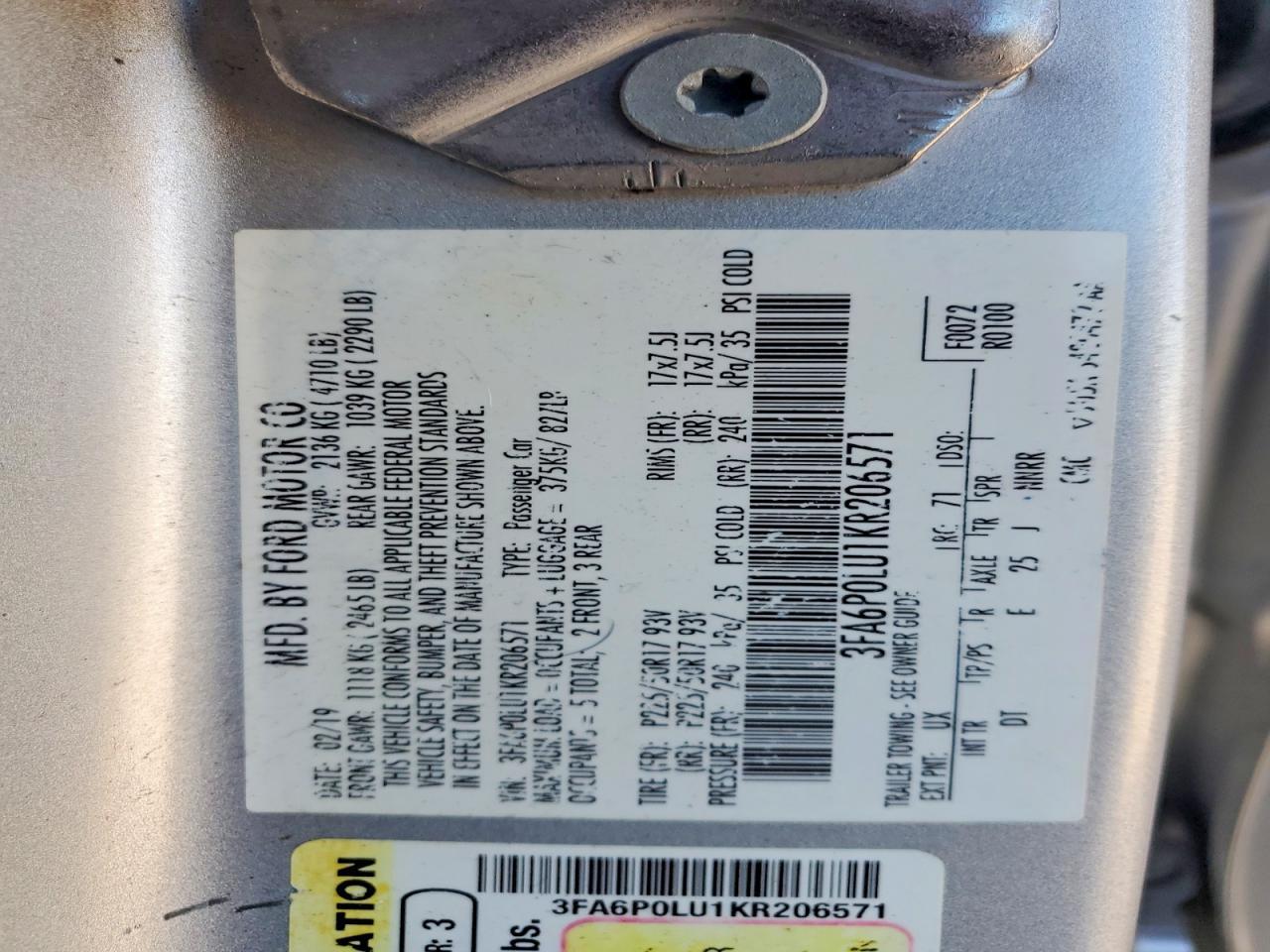 2019 FORD FUSION
