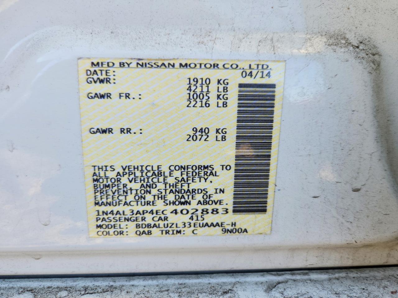 2014 NISSAN ALTIMA