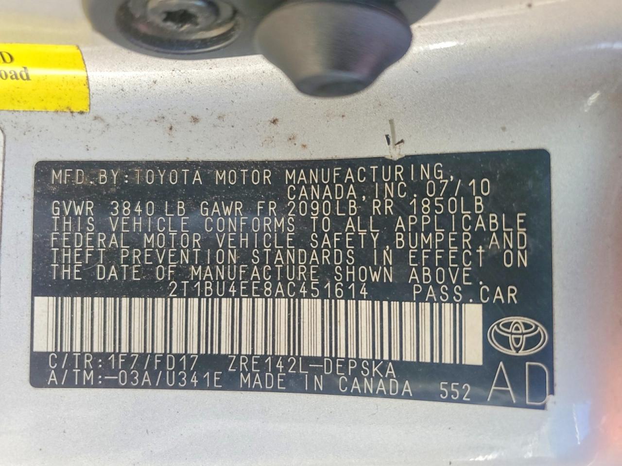 2010 TOYOTA COROLLA