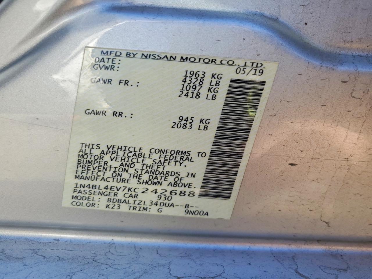 2019 NISSAN ALTIMA