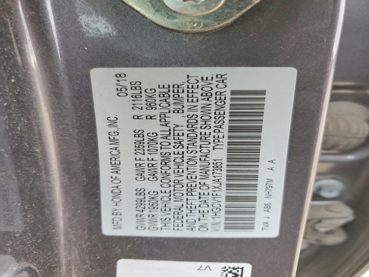 2018 HONDA ACCORD