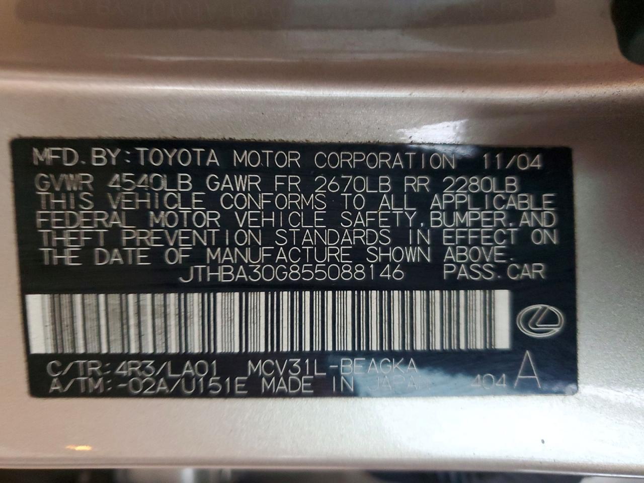 2005 LEXUS ES 330