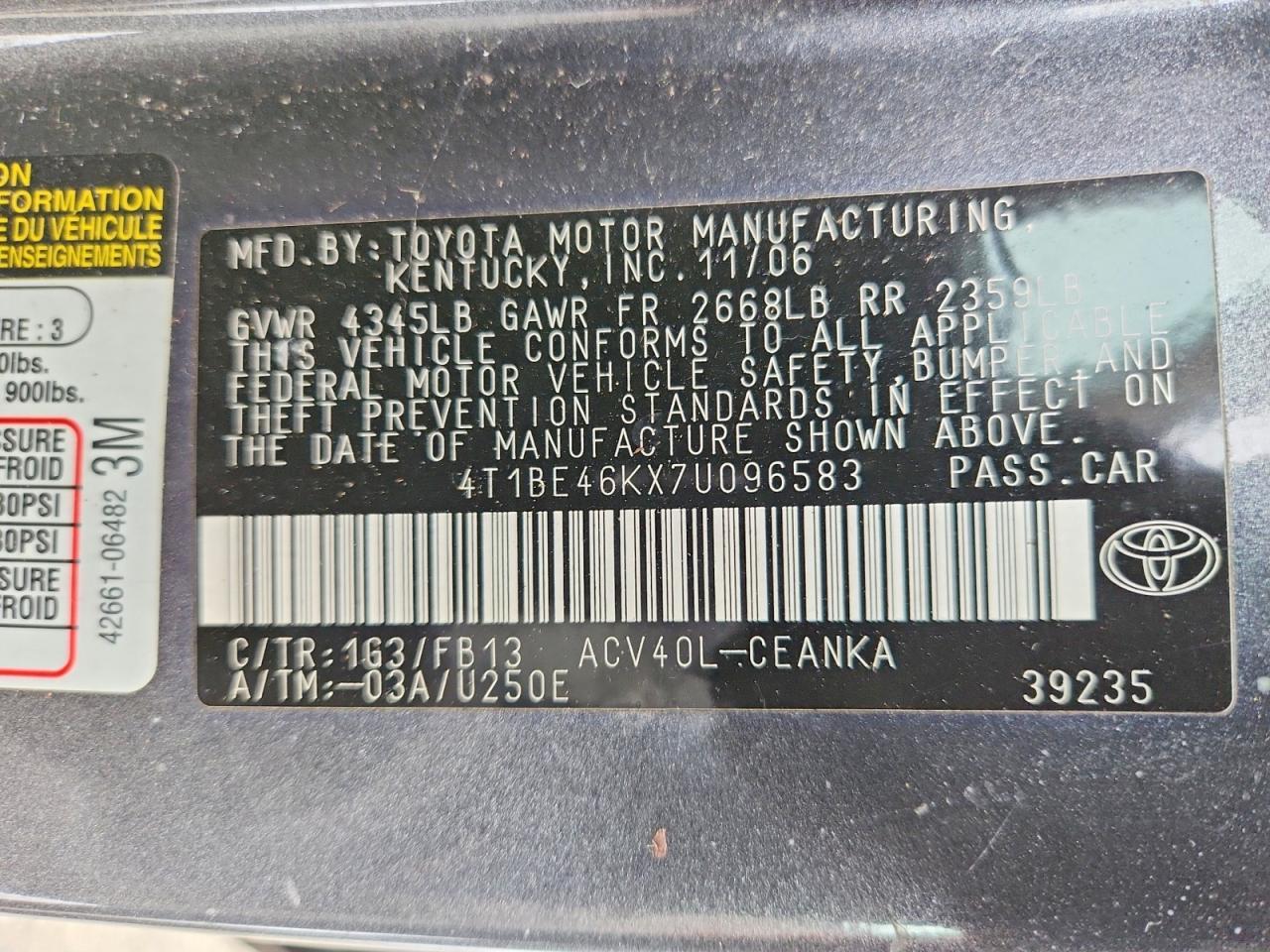 2007 TOYOTA CAMRY