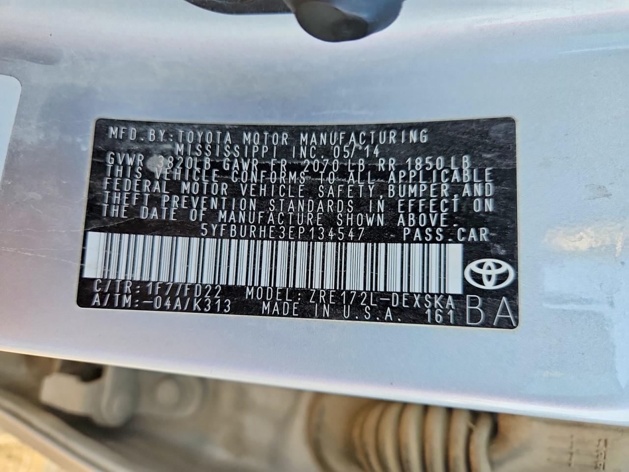 2014 TOYOTA COROLLA