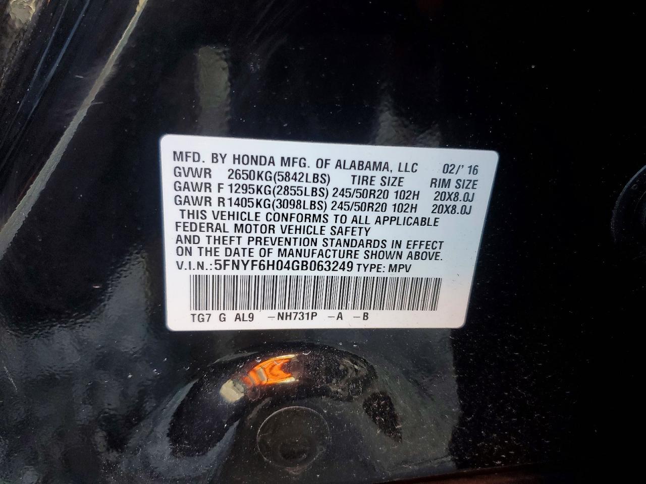 2016 HONDA PILOT