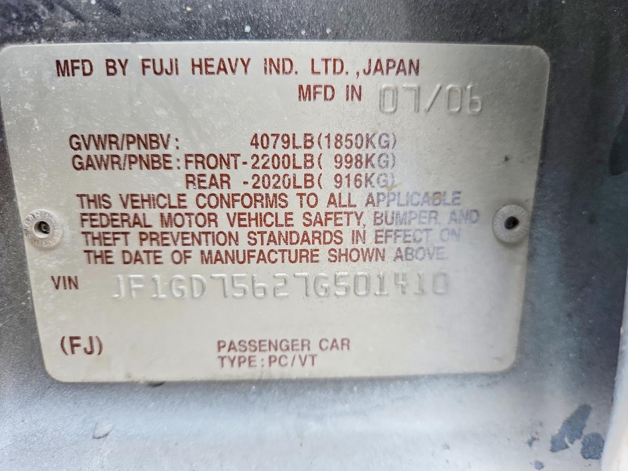 2007 SUBARU IMPREZA