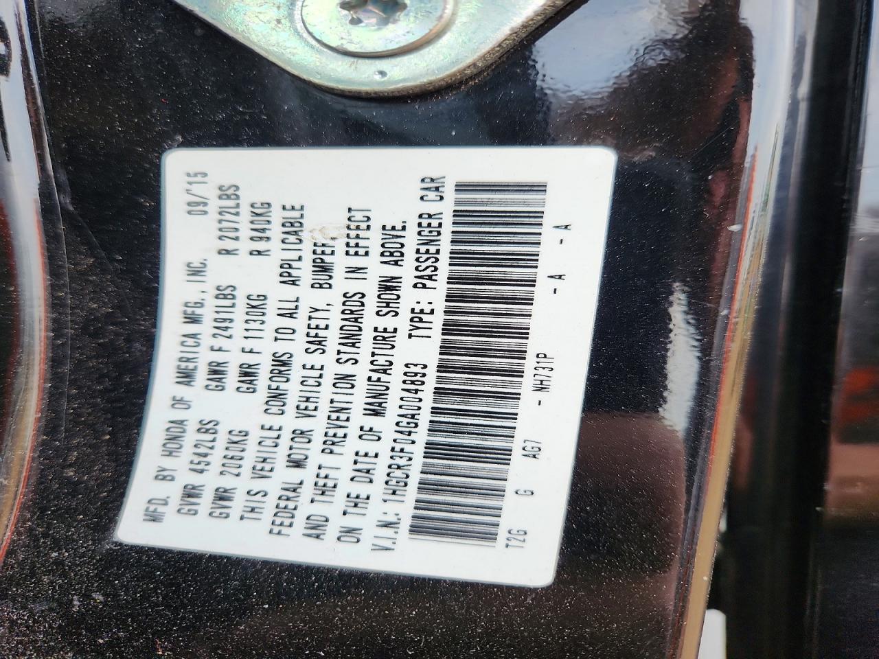 2016 HONDA ACCORD