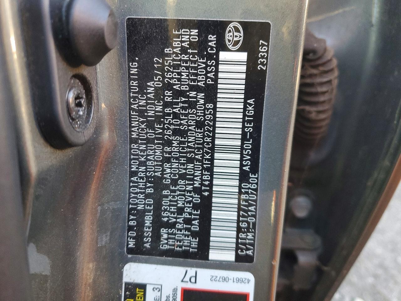 2012 TOYOTA CAMRY