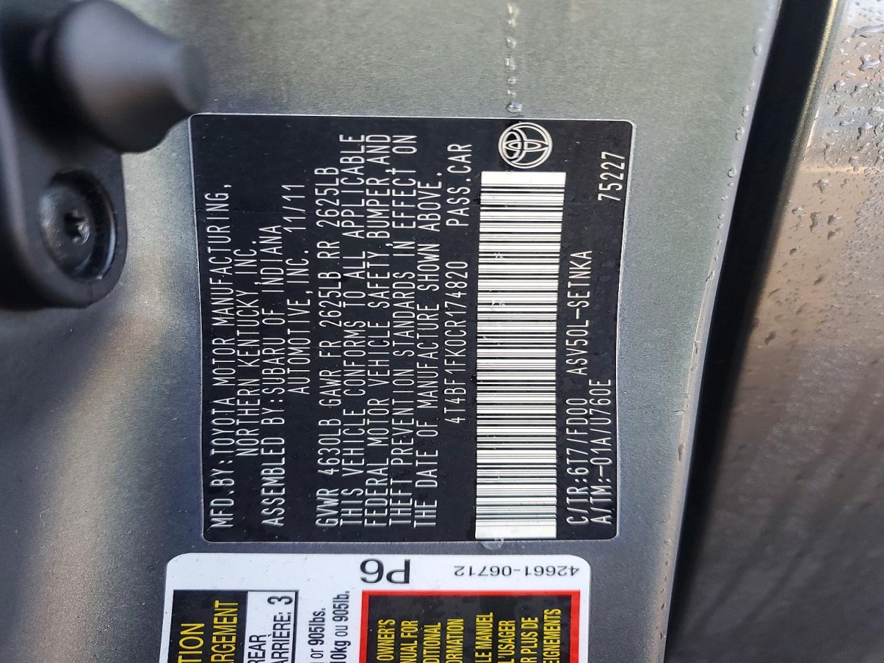 2012 TOYOTA CAMRY