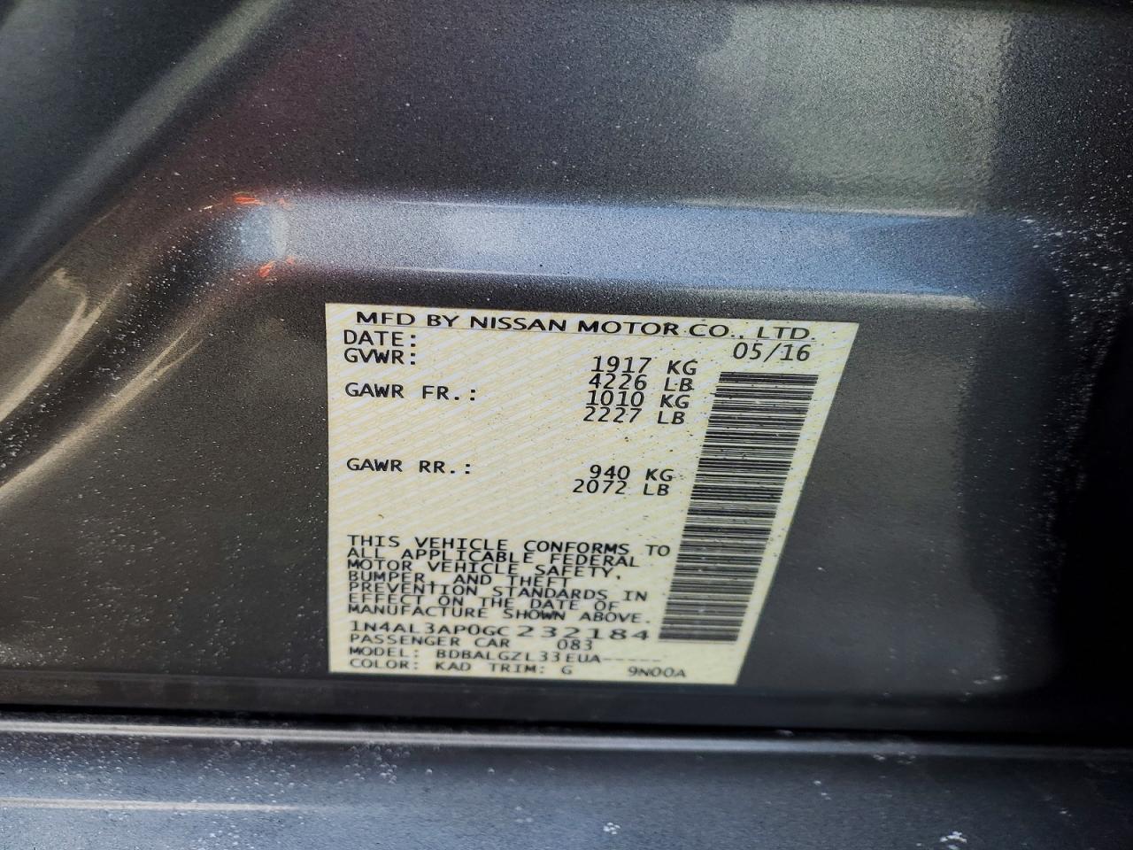 2016 NISSAN ALTIMA