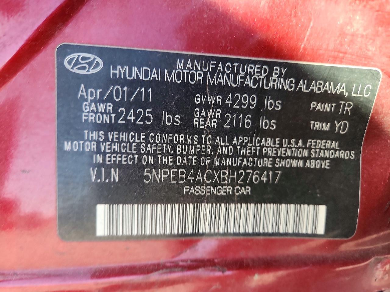 2011 HYUNDAI SONATA