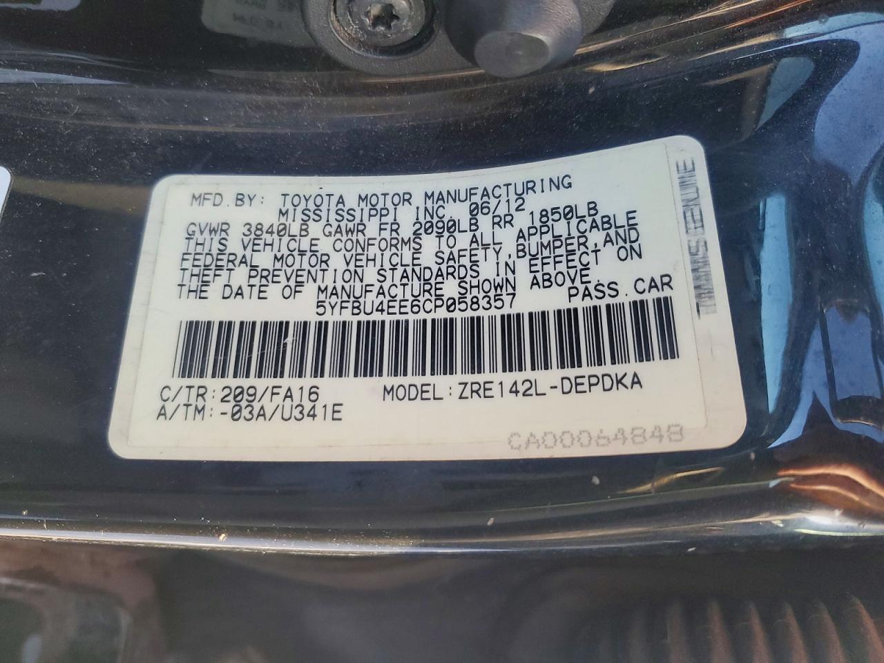 2012 TOYOTA COROLLA