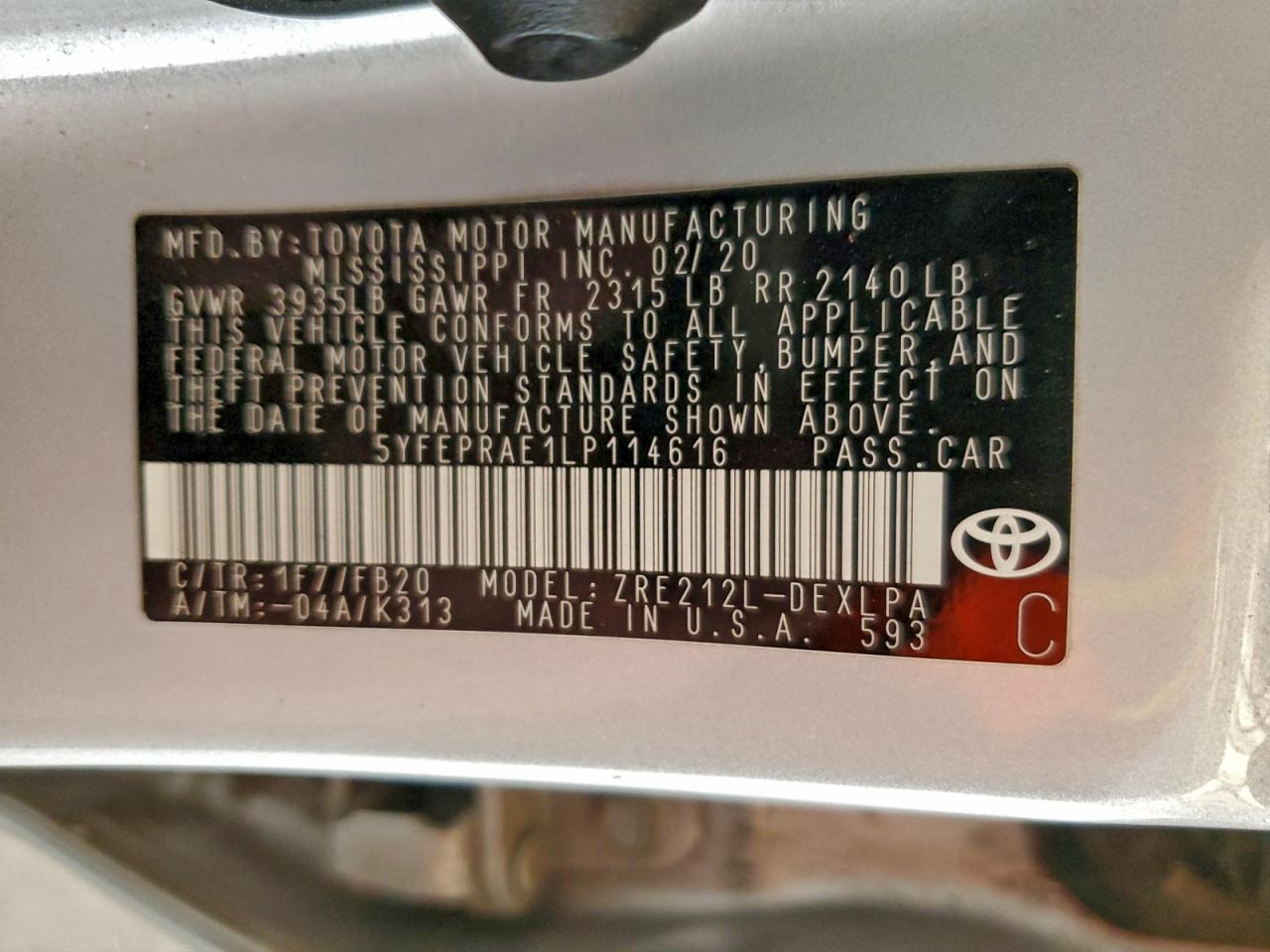2020 TOYOTA COROLLA