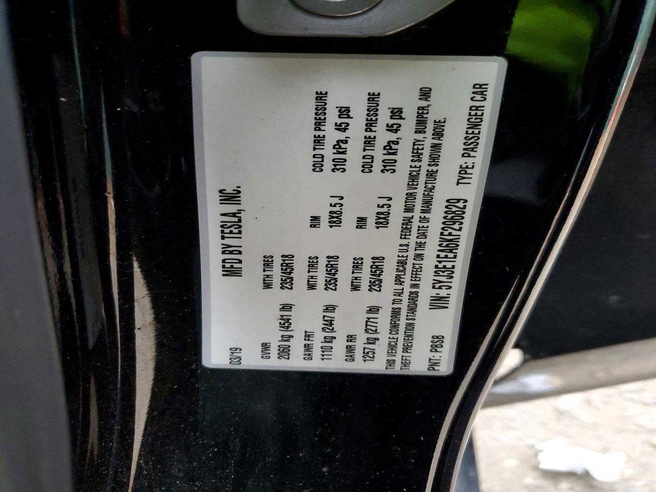 2019 TESLA MODEL 3