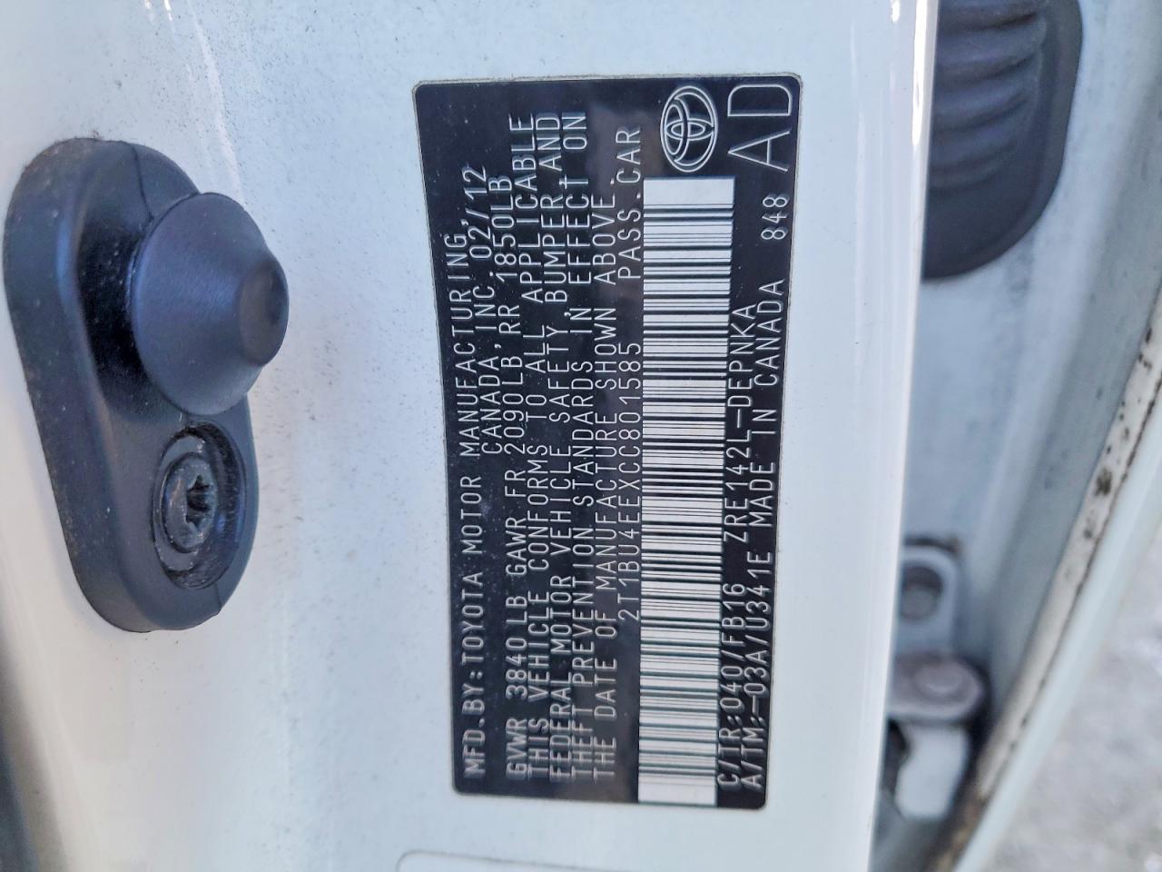 2012 TOYOTA COROLLA