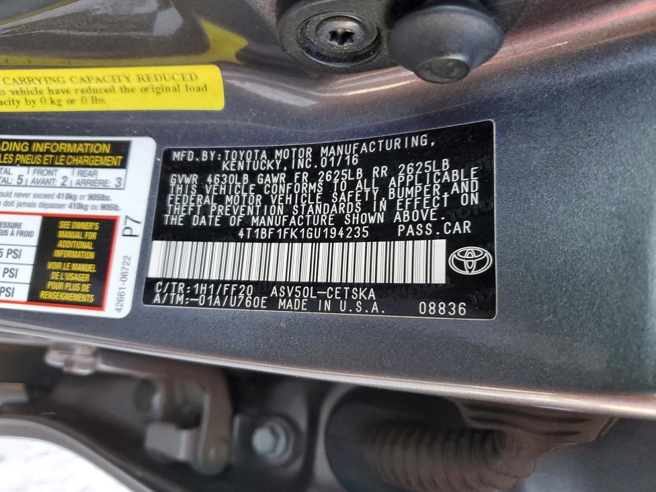 2016 TOYOTA CAMRY