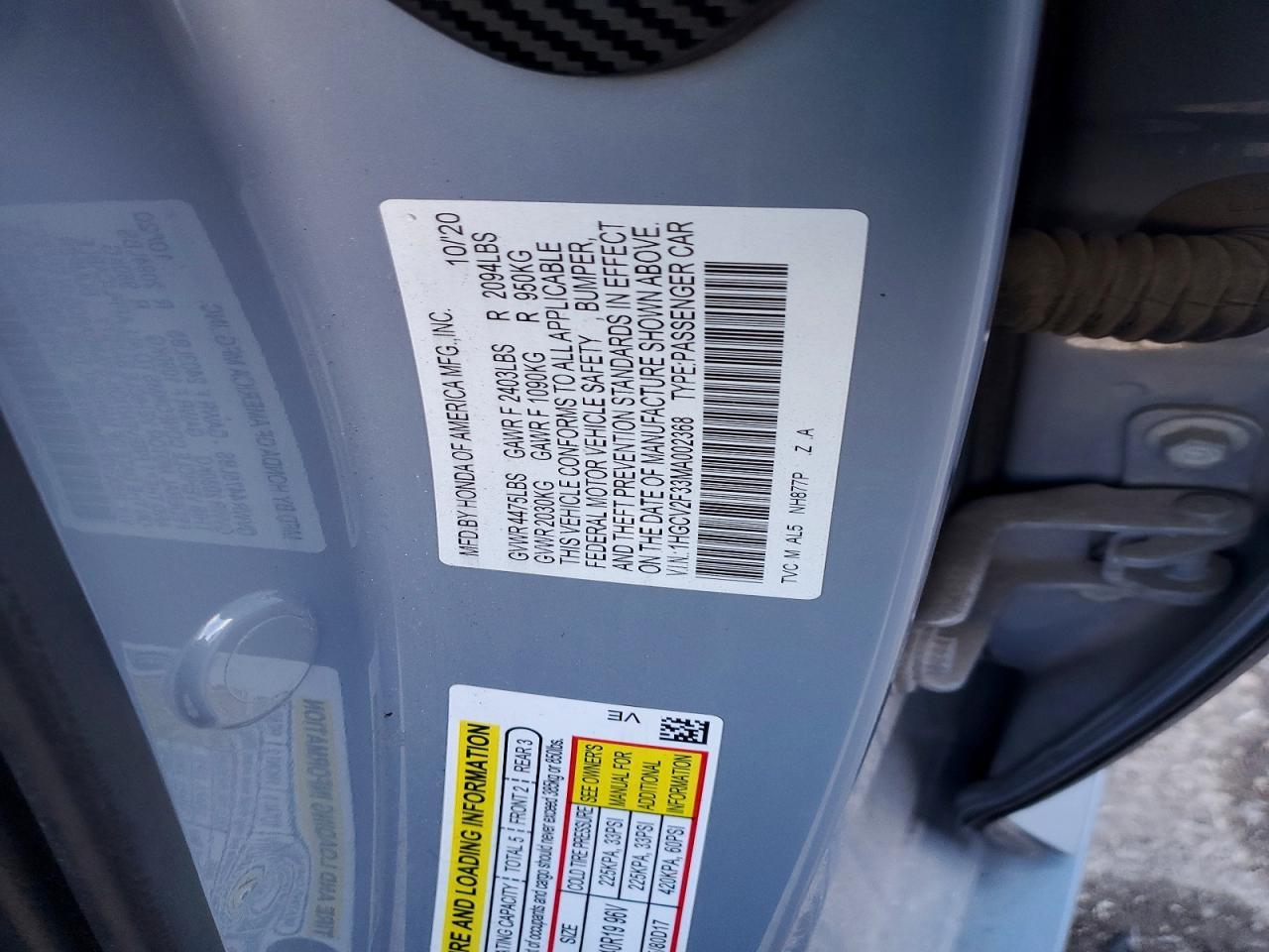 2021 HONDA ACCORD