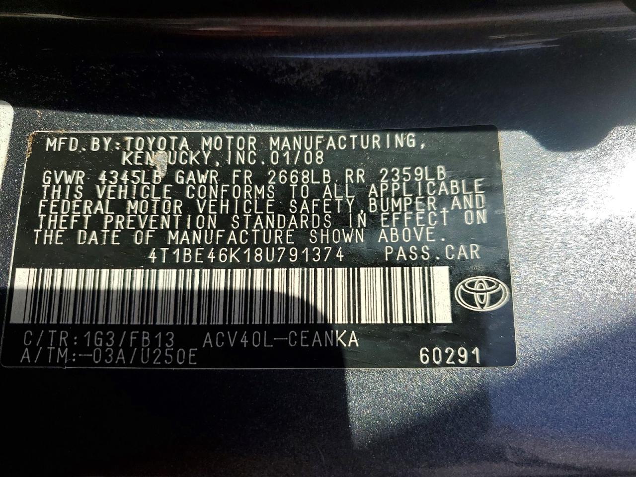 2008 TOYOTA CAMRY