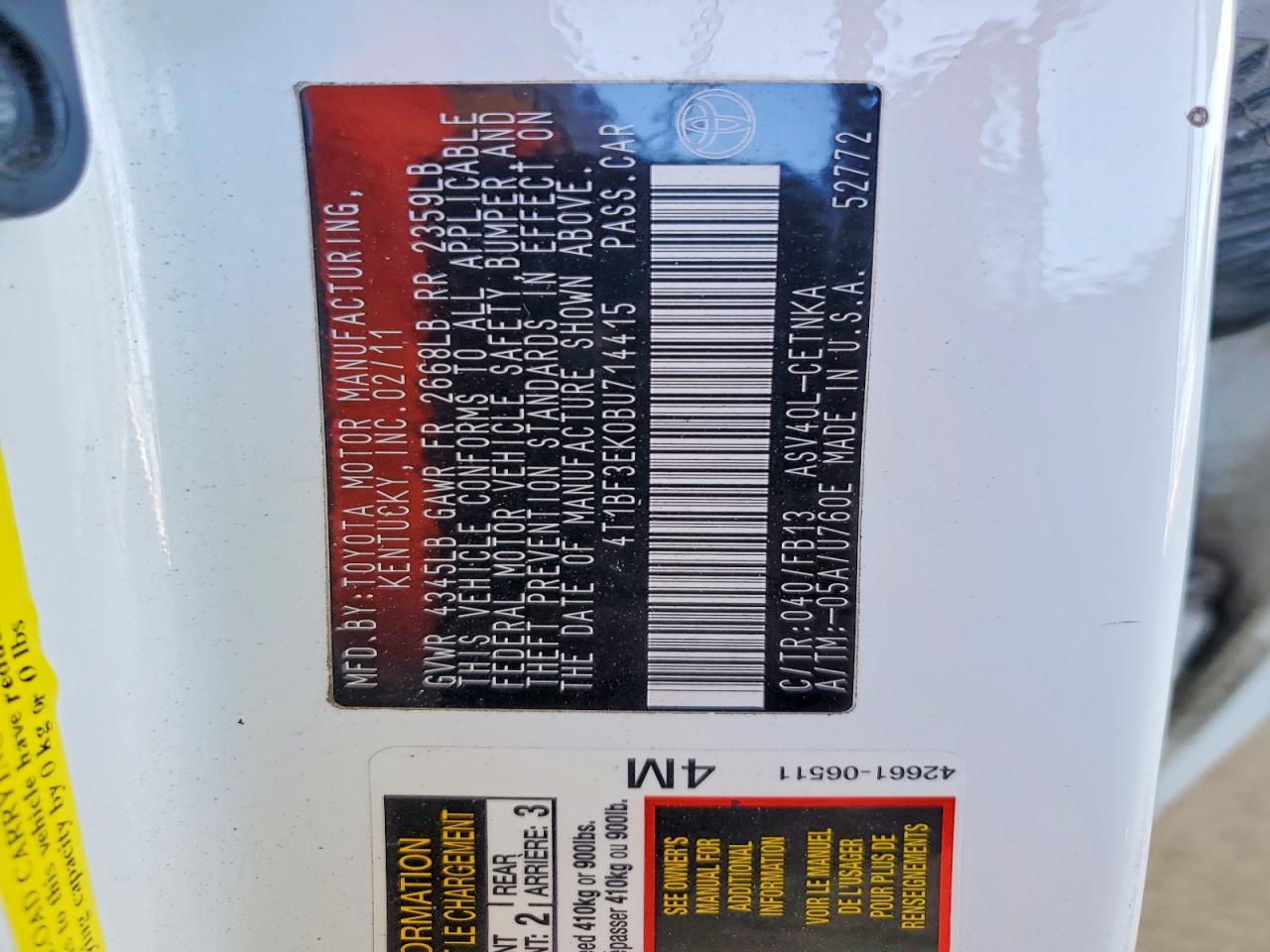 2011 TOYOTA CAMRY