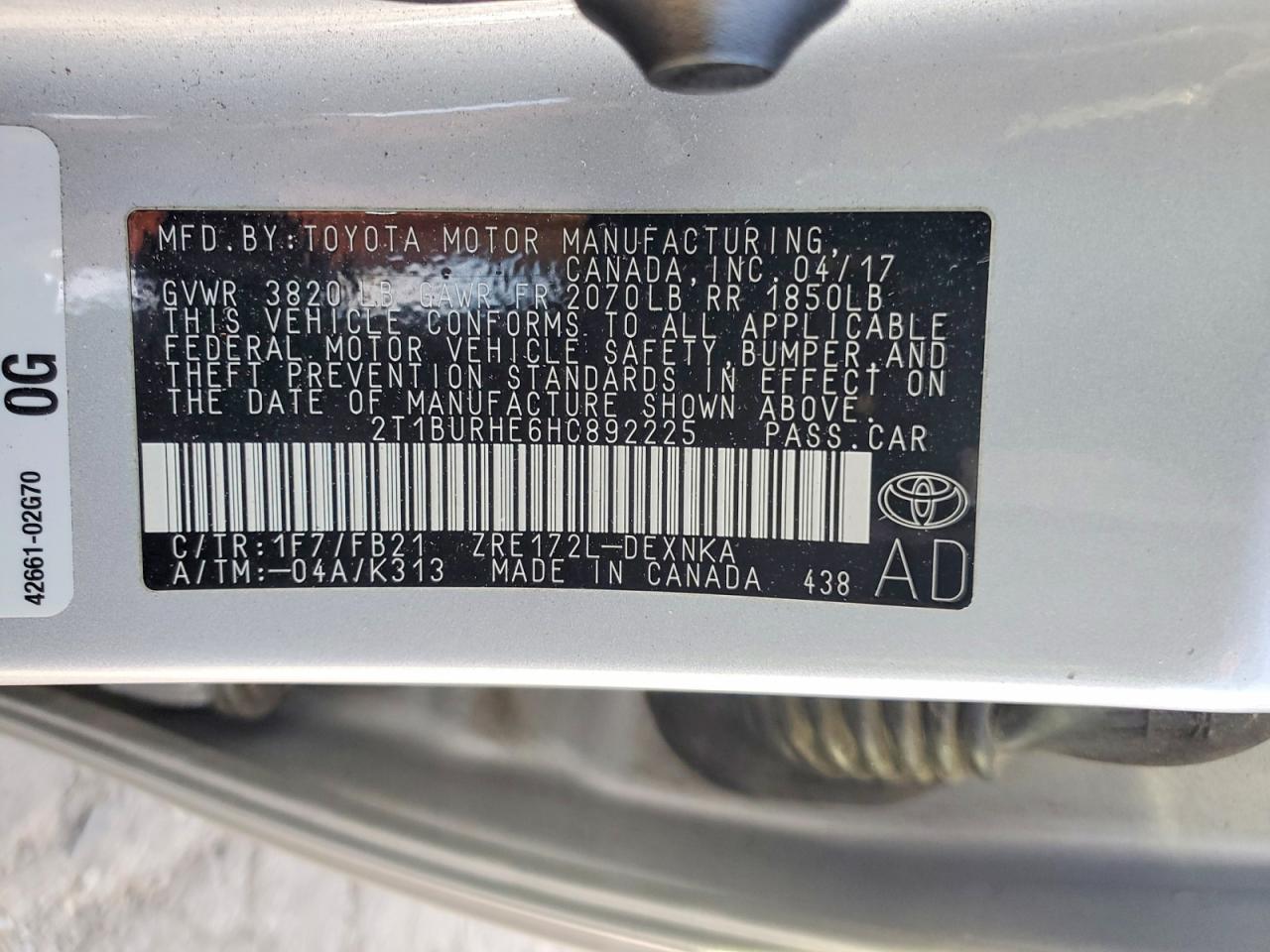 2017 TOYOTA COROLLA