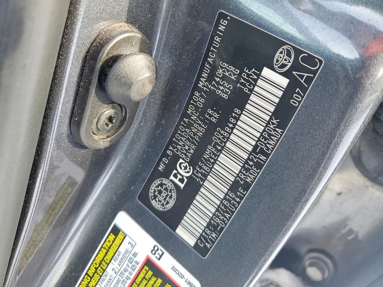 2012 TOYOTA COROLLA
