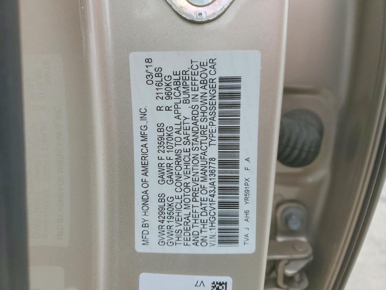 2018 HONDA ACCORD