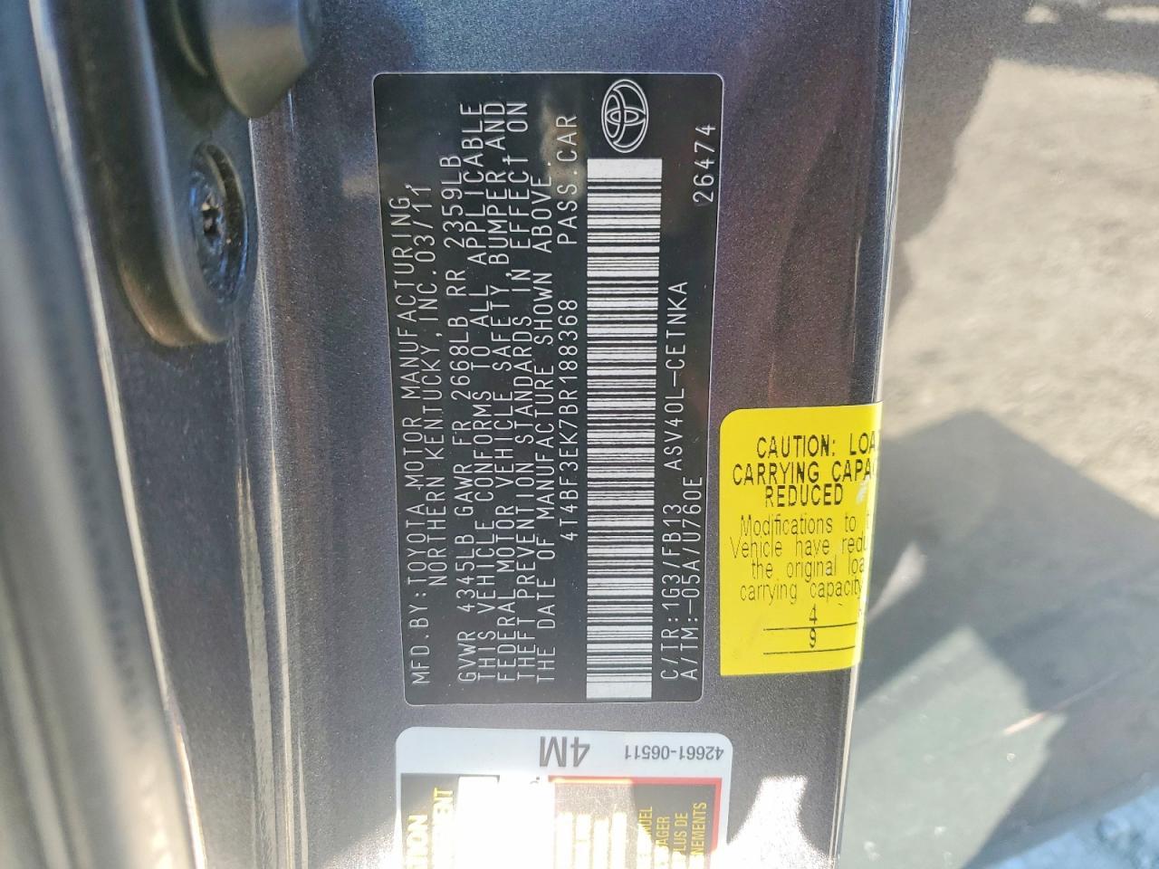 2011 TOYOTA CAMRY
