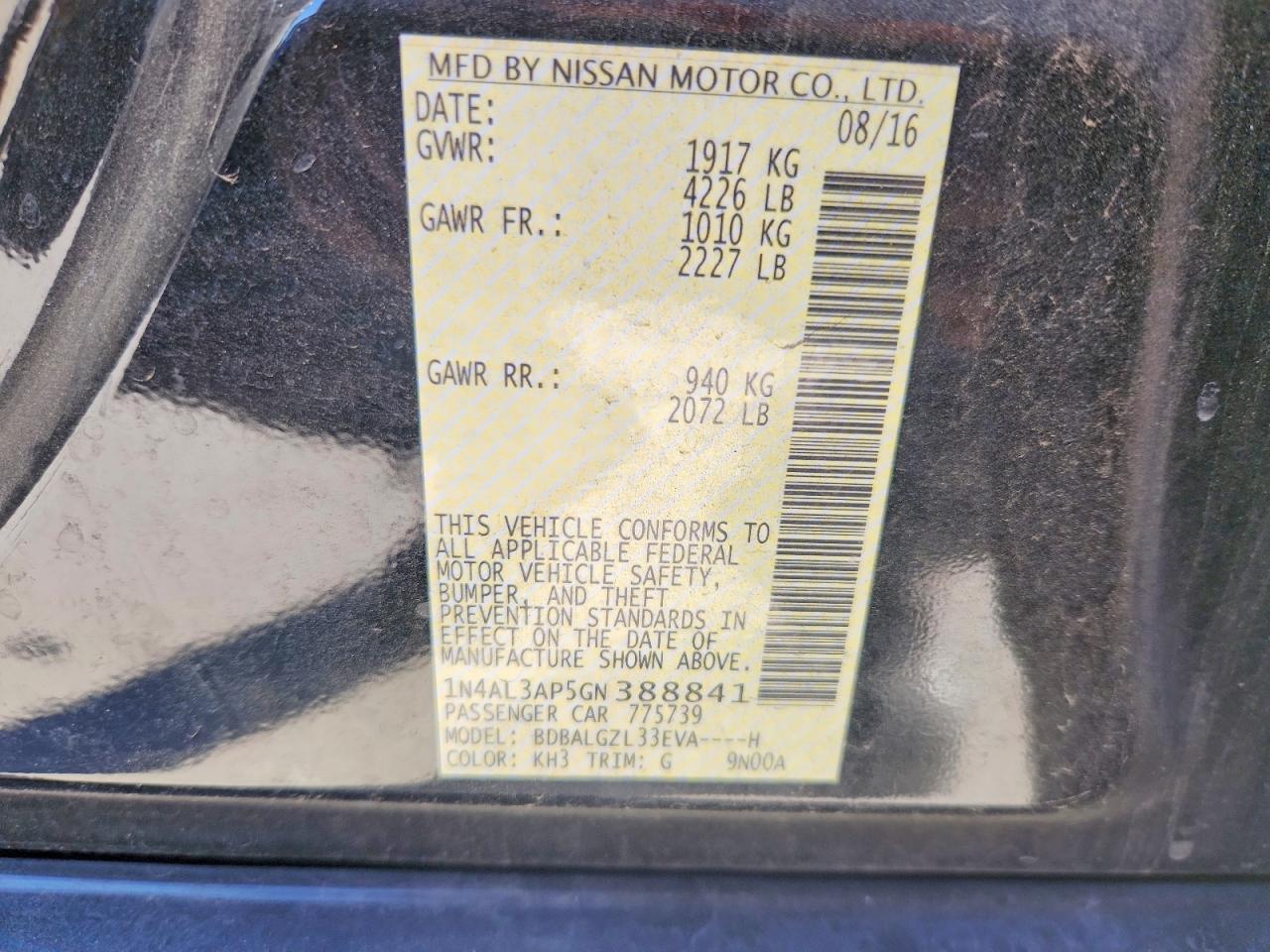 2016 NISSAN ALTIMA