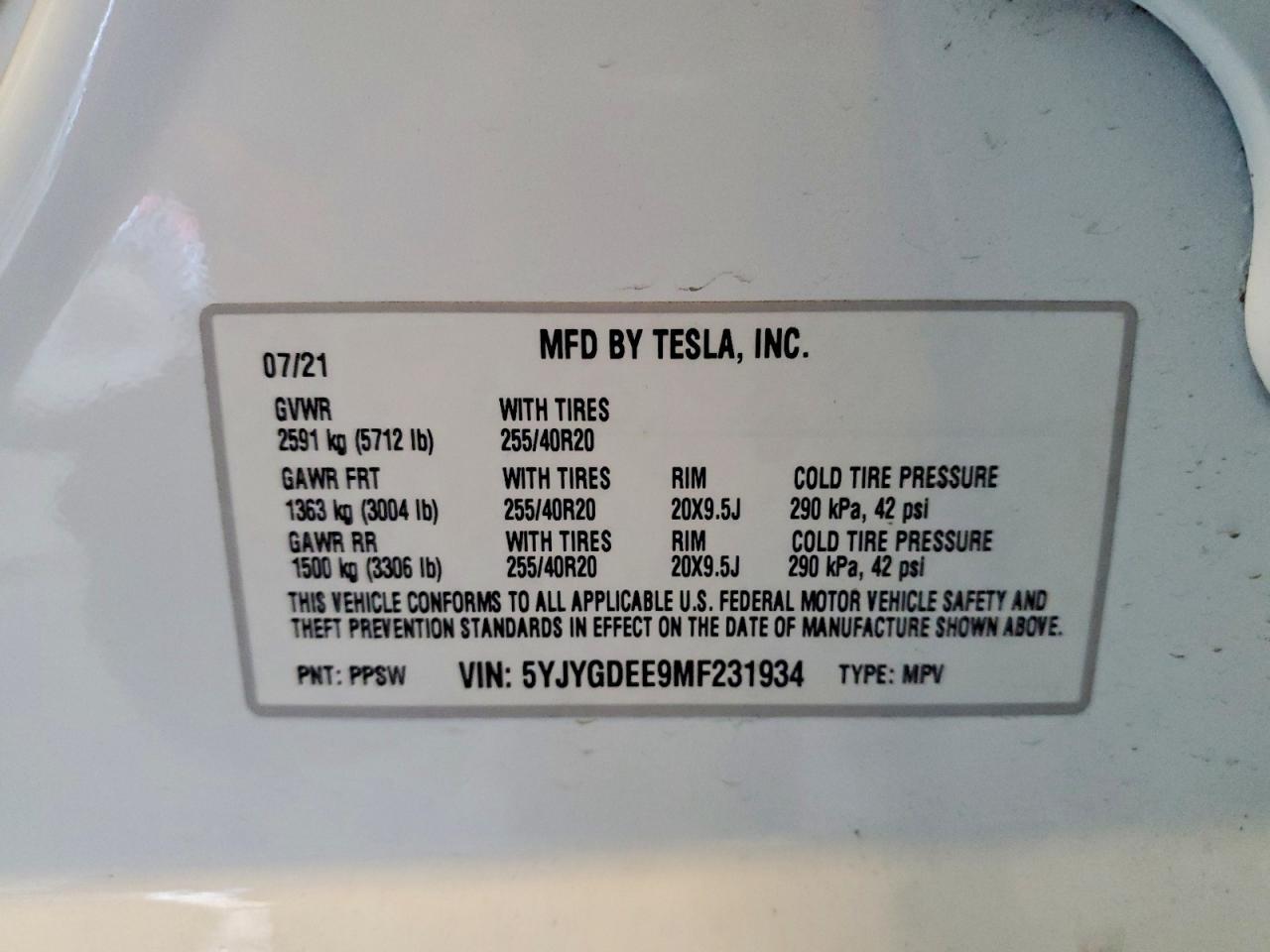 2021 TESLA MODEL Y