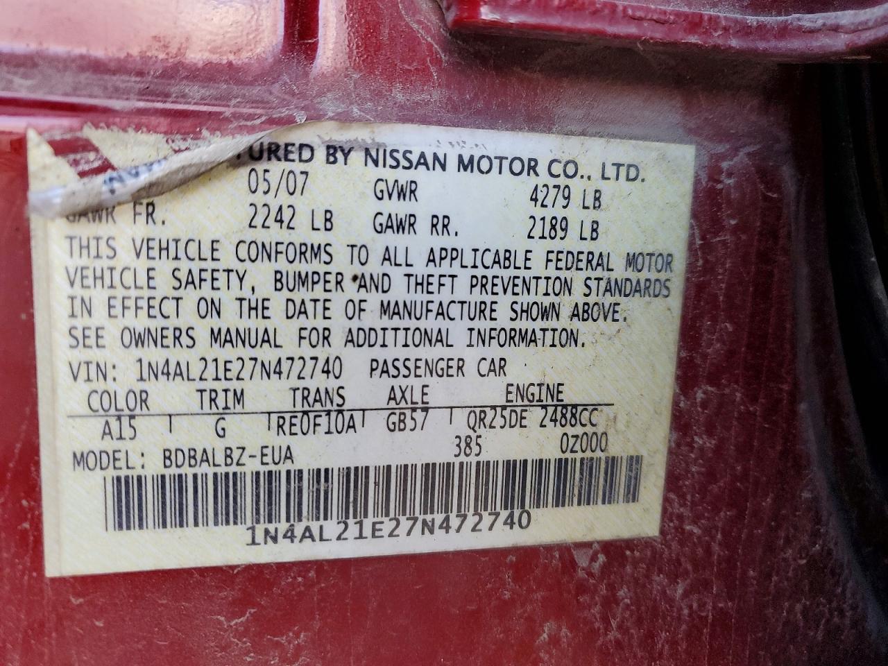 2007 NISSAN ALTIMA