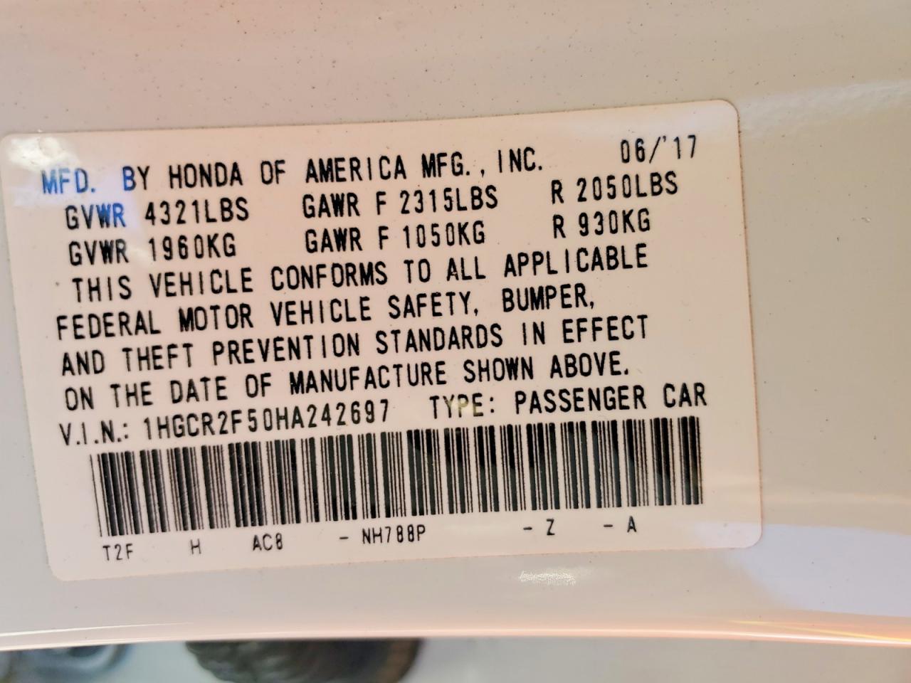2017 HONDA ACCORD
