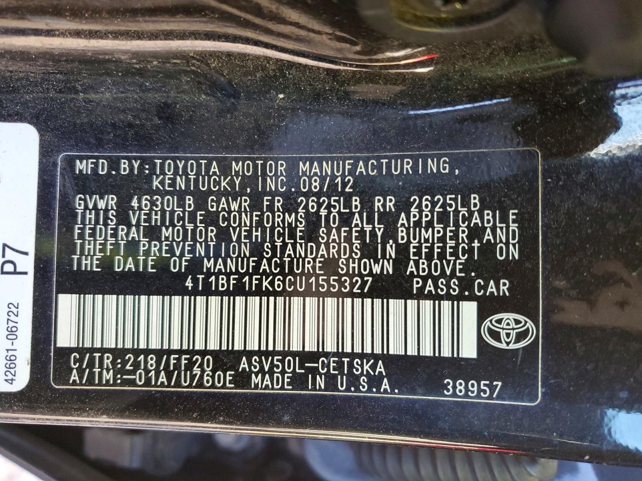 2012 TOYOTA CAMRY