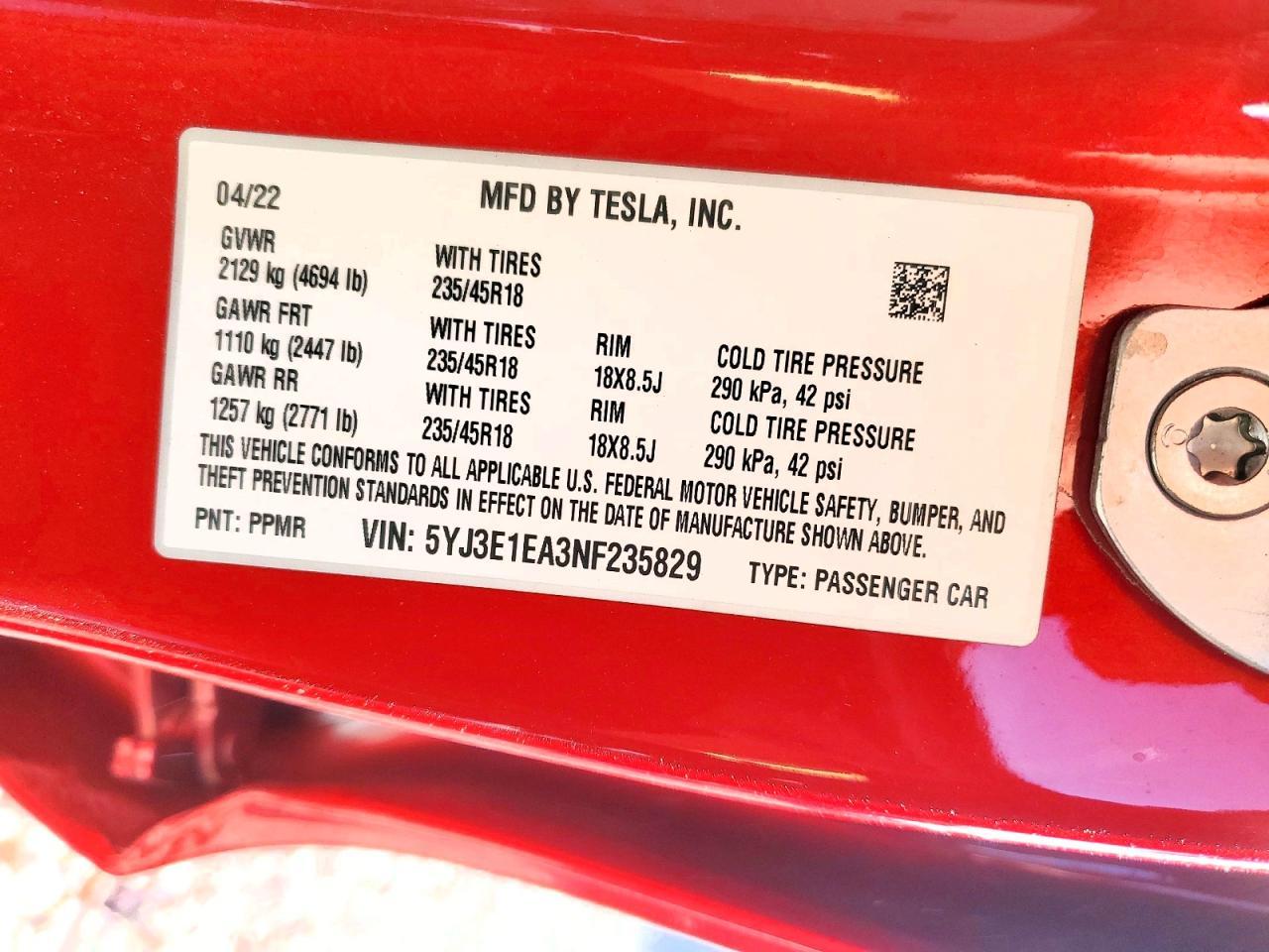 2022 TESLA MODEL 3