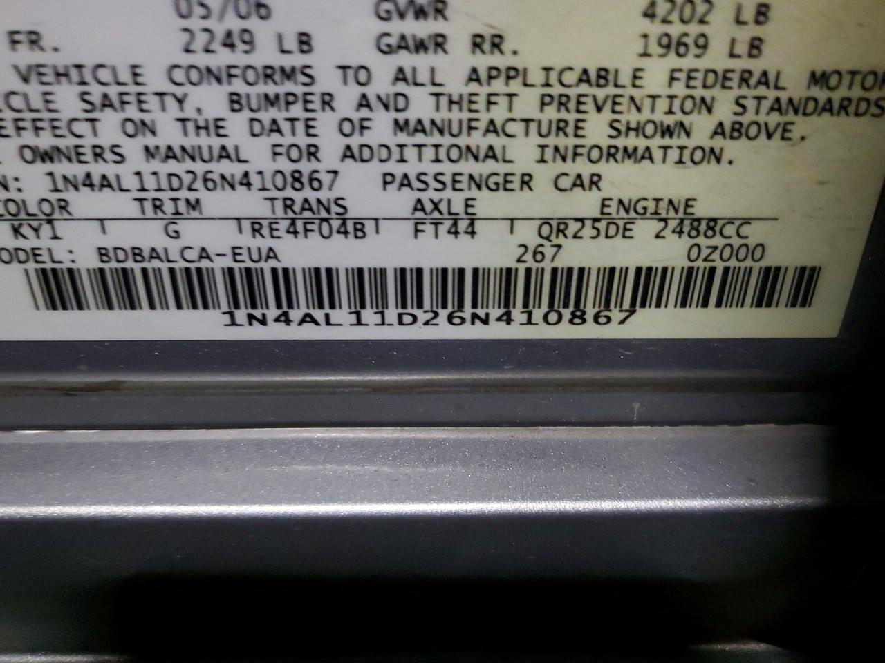 2006 NISSAN ALTIMA