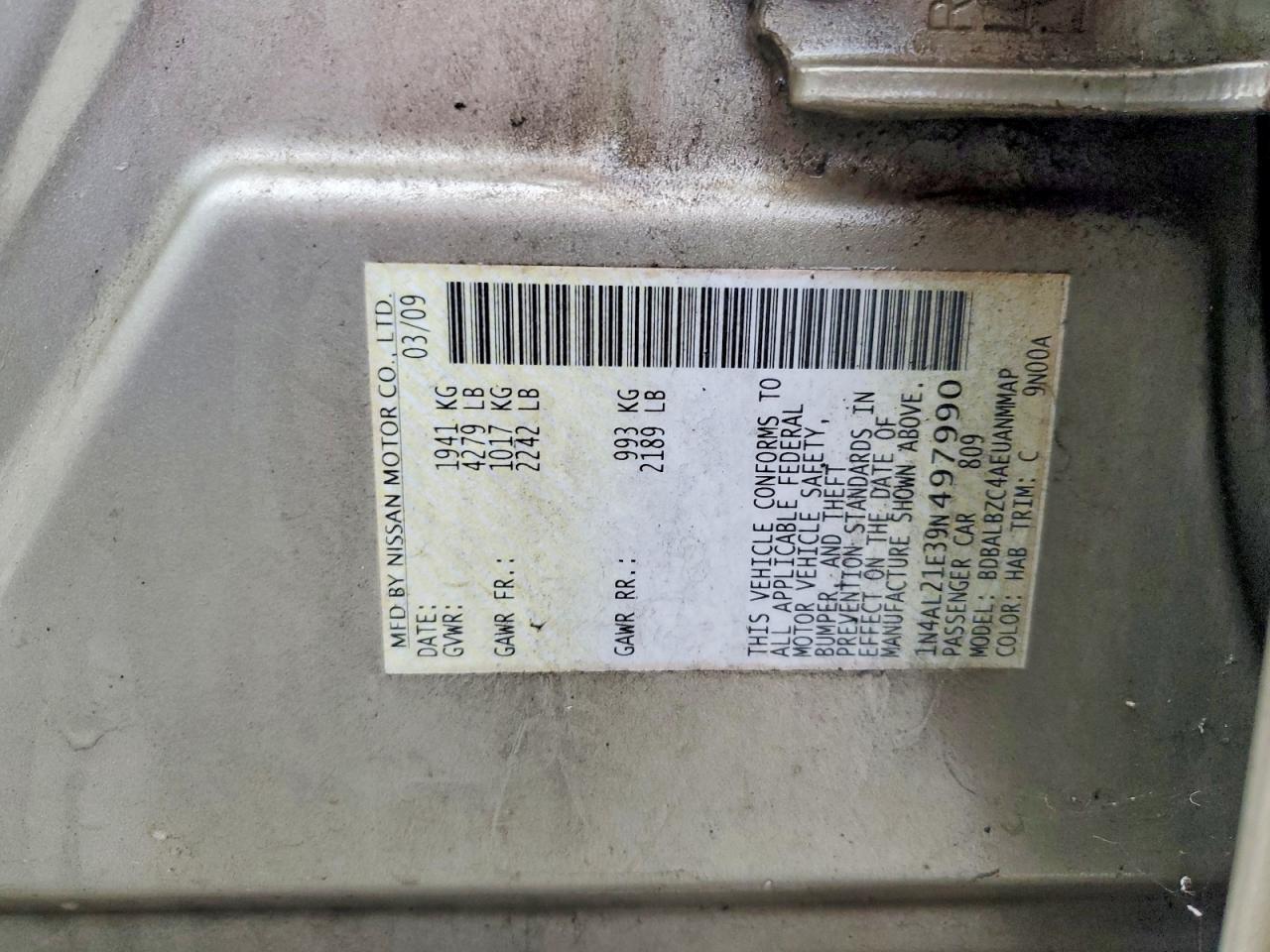 2009 NISSAN ALTIMA