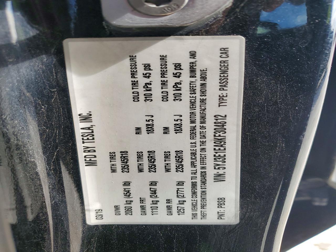 2019 TESLA MODEL 3