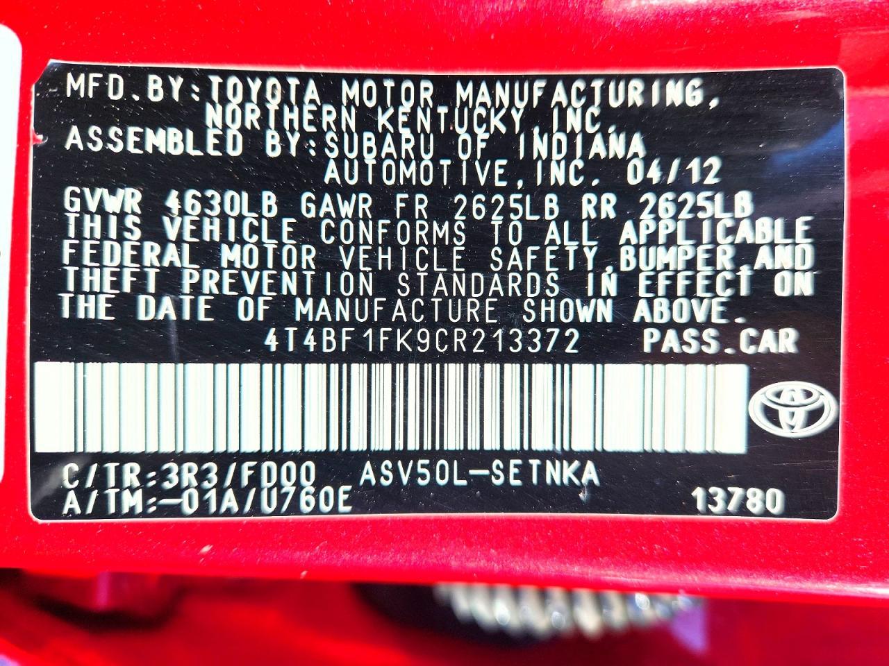2012 TOYOTA CAMRY