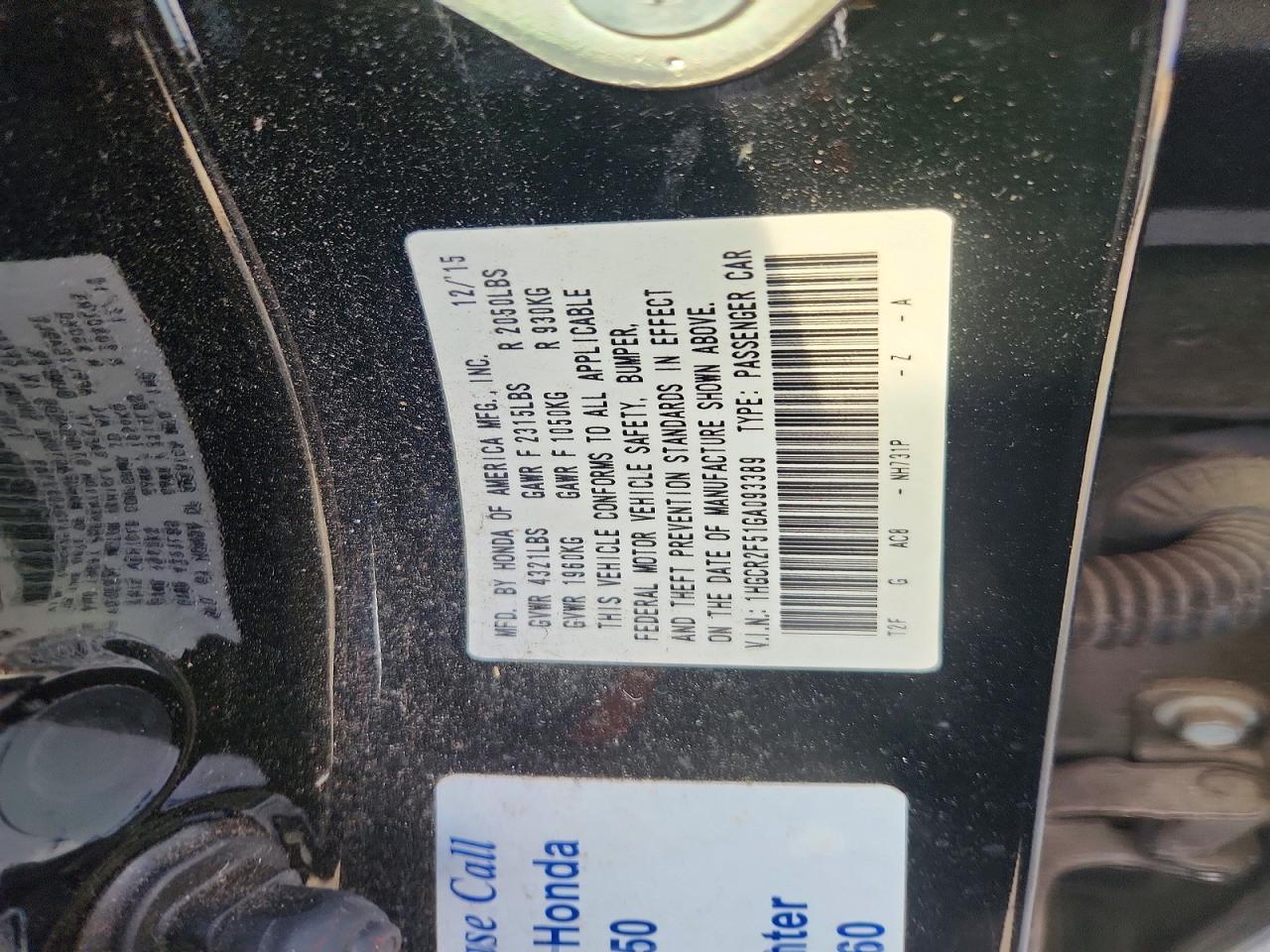 2016 HONDA ACCORD