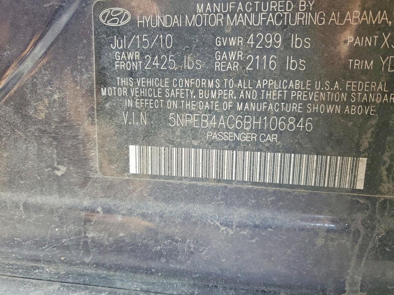 2011 HYUNDAI SONATA