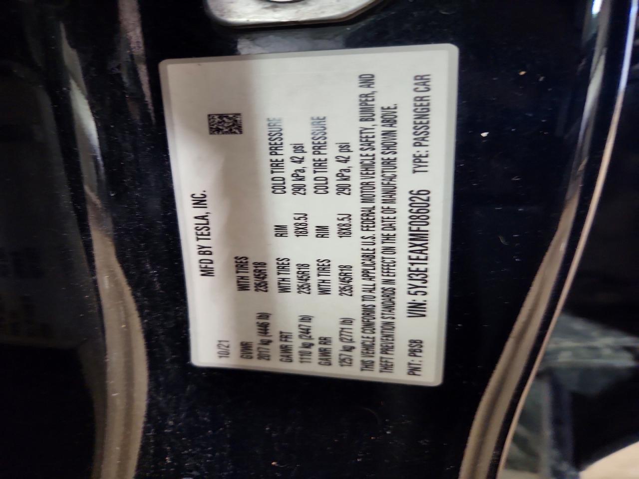 2021 TESLA MODEL 3
