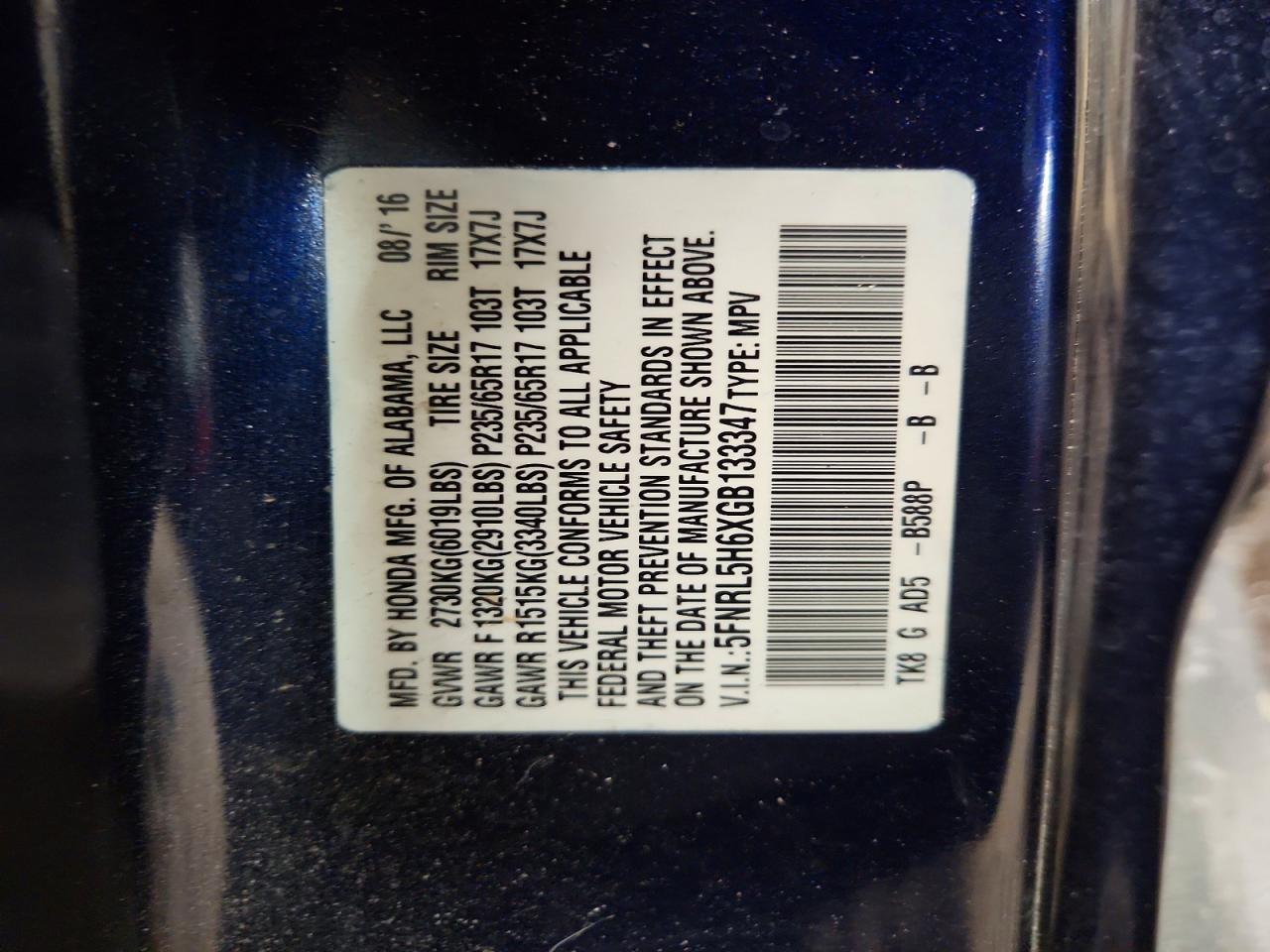 2016 HONDA ODYSSEY