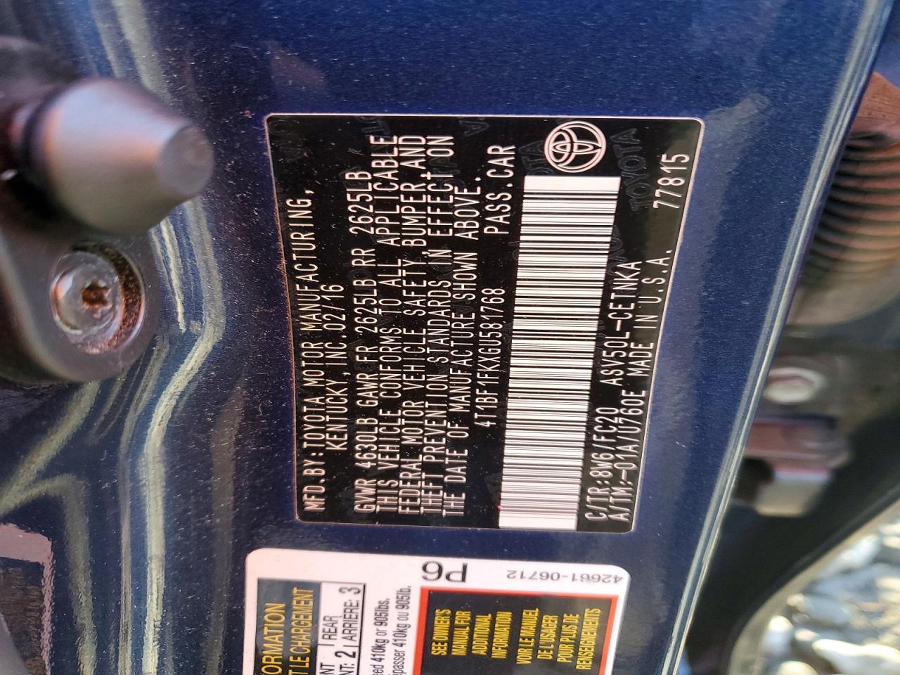 2016 TOYOTA CAMRY