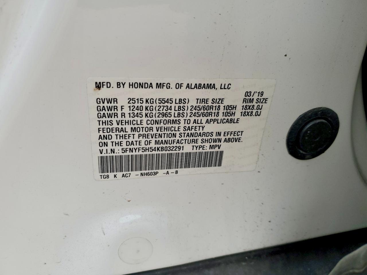 2019 HONDA PILOT