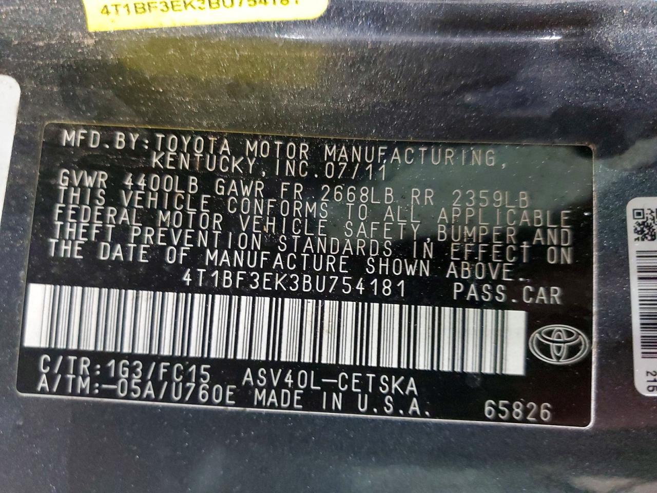2011 TOYOTA CAMRY