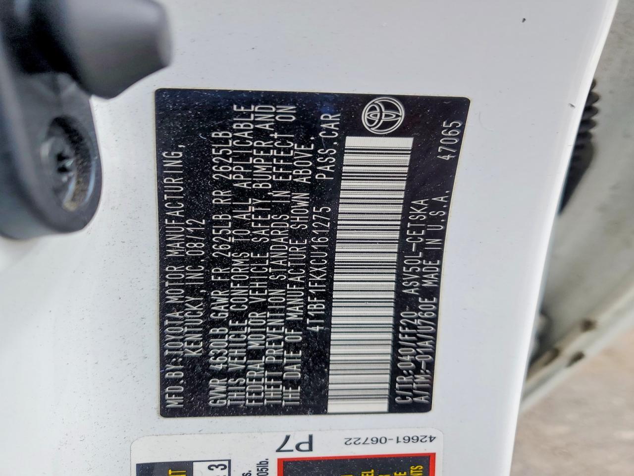 2012 TOYOTA CAMRY