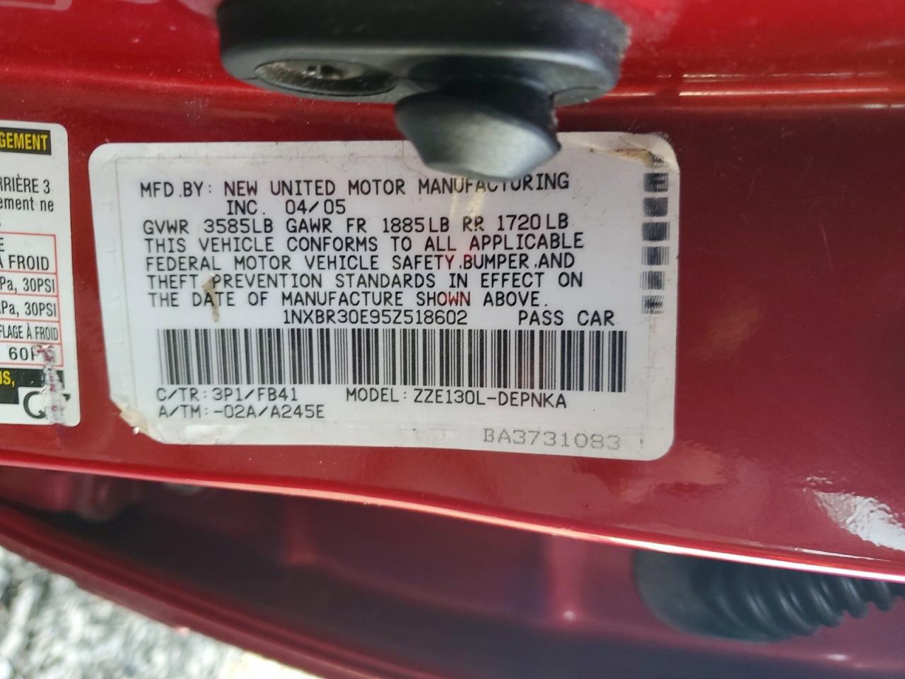 2005 TOYOTA COROLLA