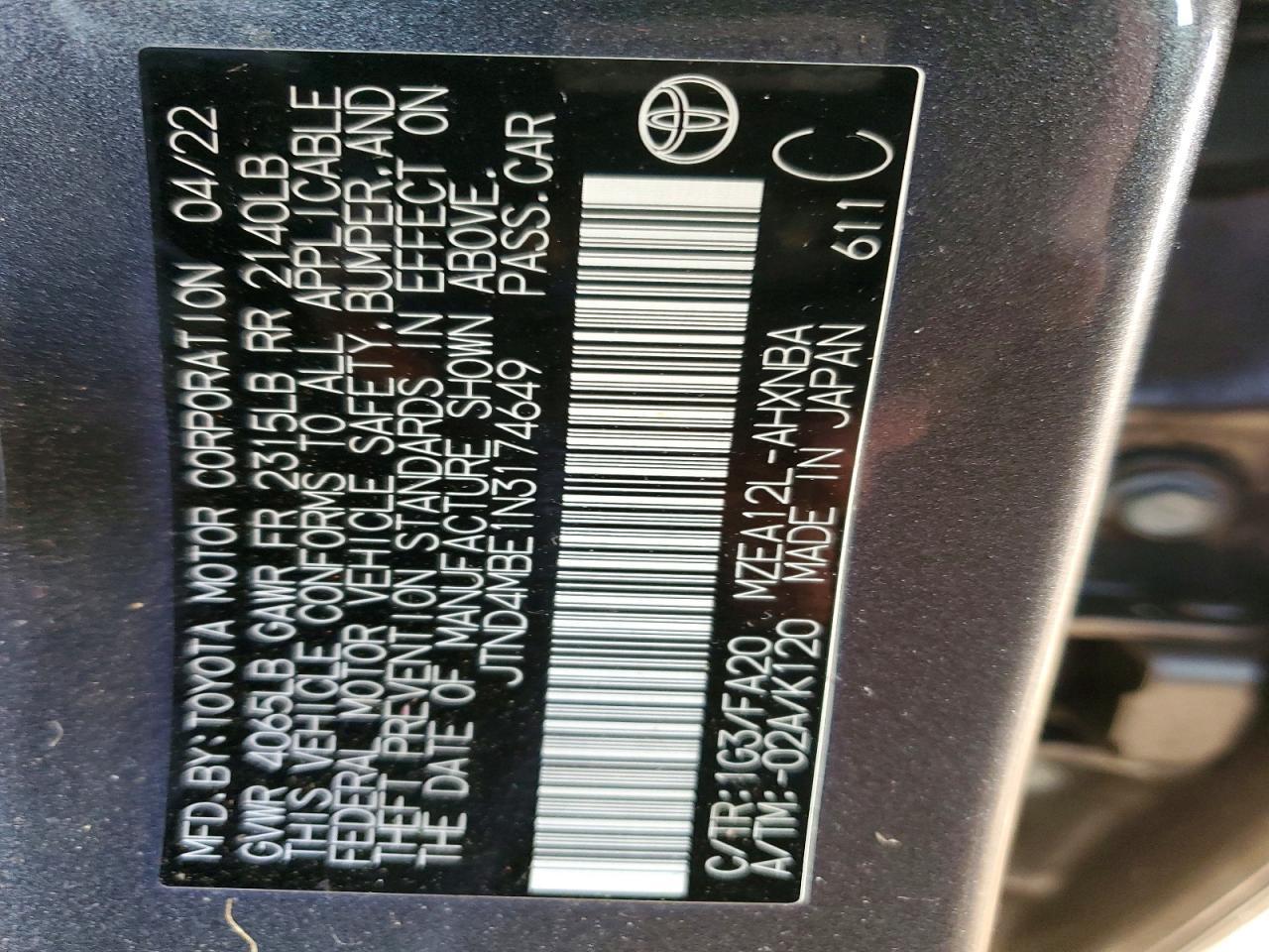 2022 TOYOTA COROLLA