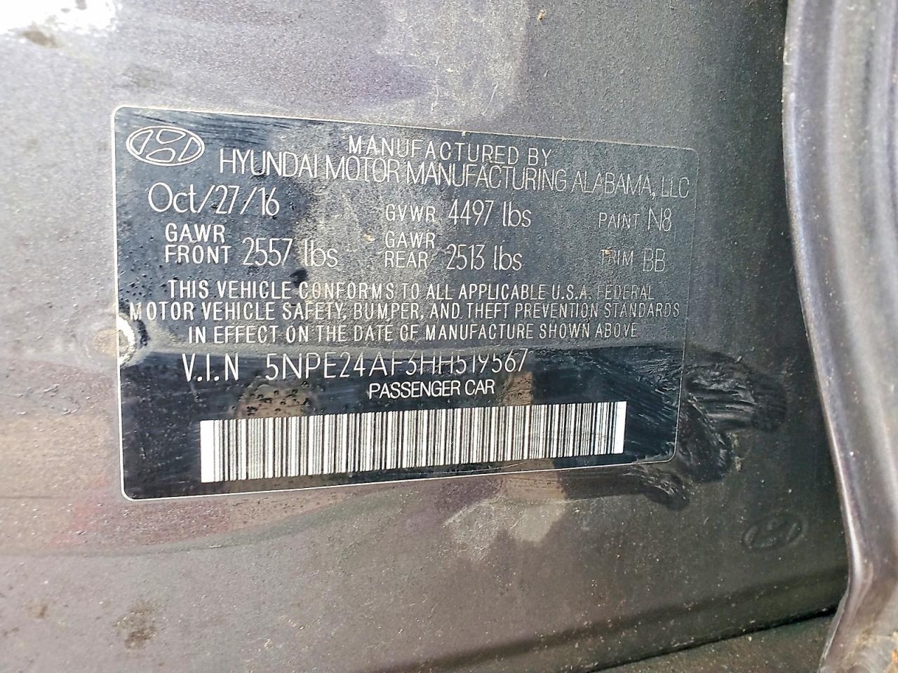 2017 HYUNDAI SONATA