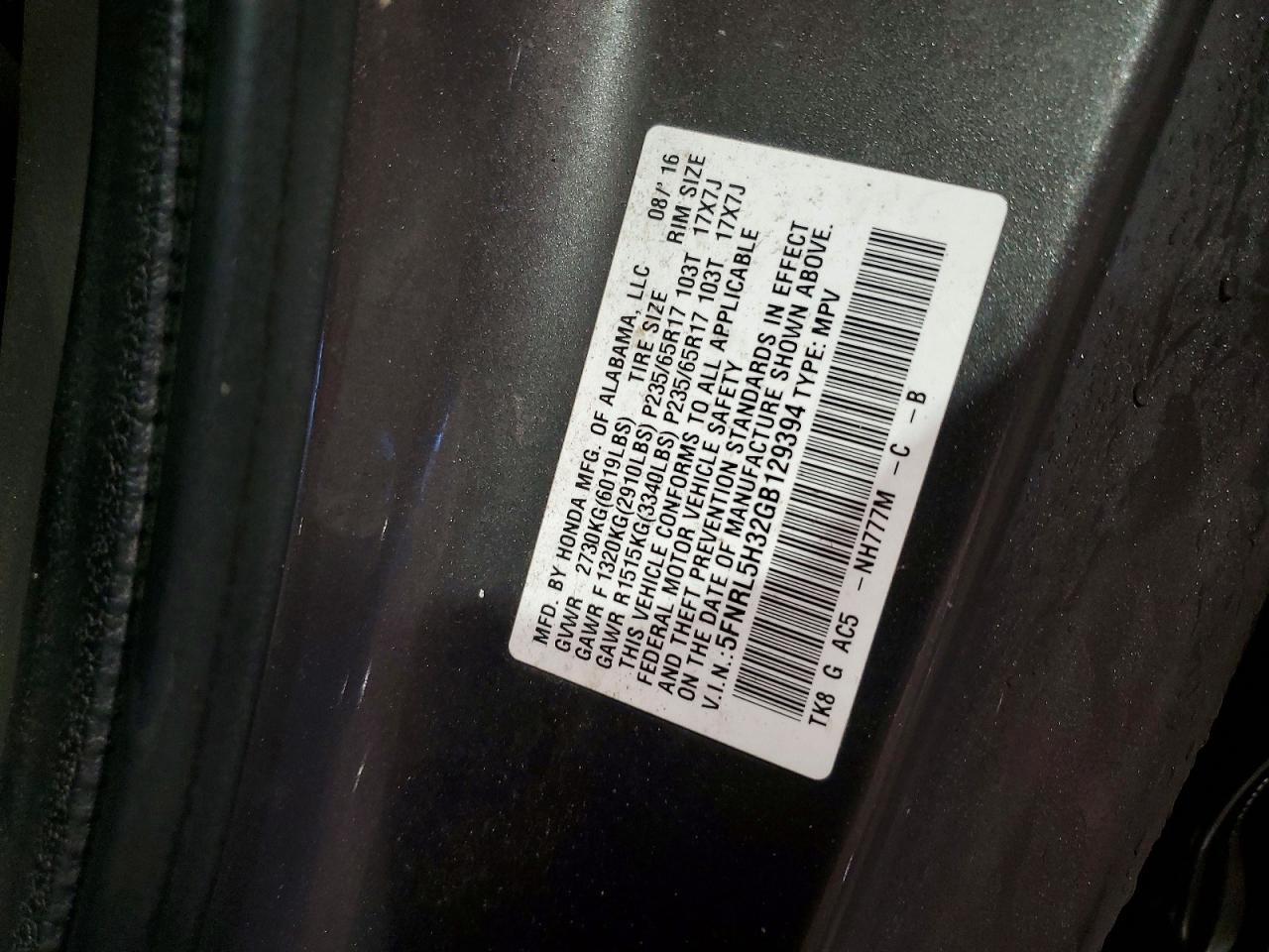2016 HONDA ODYSSEY